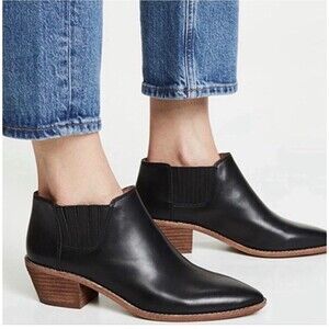 Madewell Sonia Chelsea Black Leather Booties Ankle Boots Block Heel  Sz 8
